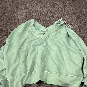 Aerie Green Asymmetrical Crop Hoodie